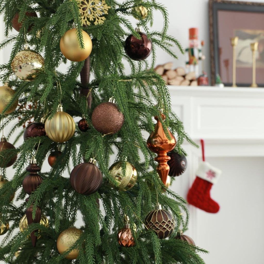 HipTree 116ct 1.18-6.5"Copper Gold Christmas Tree Ornaments Decorations Set | Shatterproof Luxury Assorted Hanging Baubles, Pre-Strung Bulk Holiday Decor For Tabletop Tree,Mantel Xmas Party Home Indoor