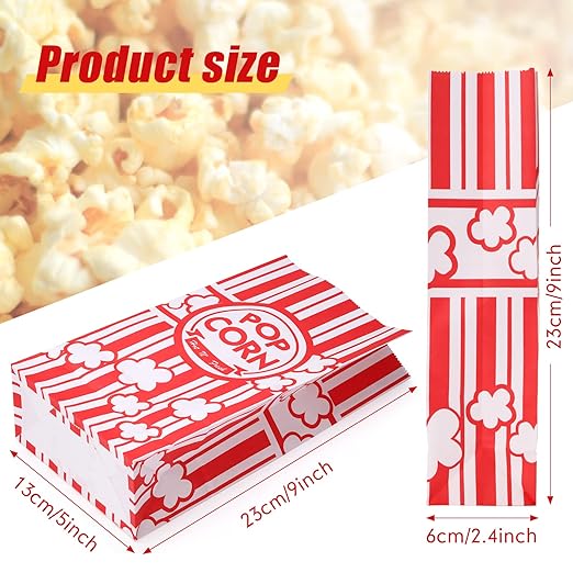 300 Pcs Paper Popcorn Bags Bulk 2 oz Large Flat Bottom Boxes Red and White Disposable Container Sleeve Movie Night Popcorn Bucket for Retro Movie Themed Party Carnival Supplies (Red and White)