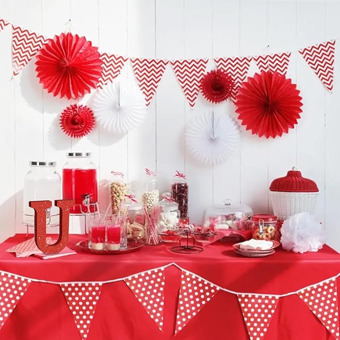 TONIFUL 8 Inch Red Glitter Letter U Table Centerpiece A-Z Red Birthday Party Decorations,Red Alphabet U for Birthday,Chrismas,Graduation,Bridal Shower,Wedding,Anniversary Party Supplies