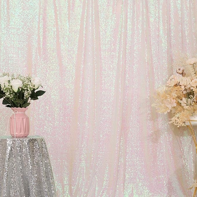 Eternal Beauty White Iridescent Sequin Backdrop, 8x8 Ft Glitter Background Curtains for Shimmer Photography Party Wedding Birthday Back Drop Decor