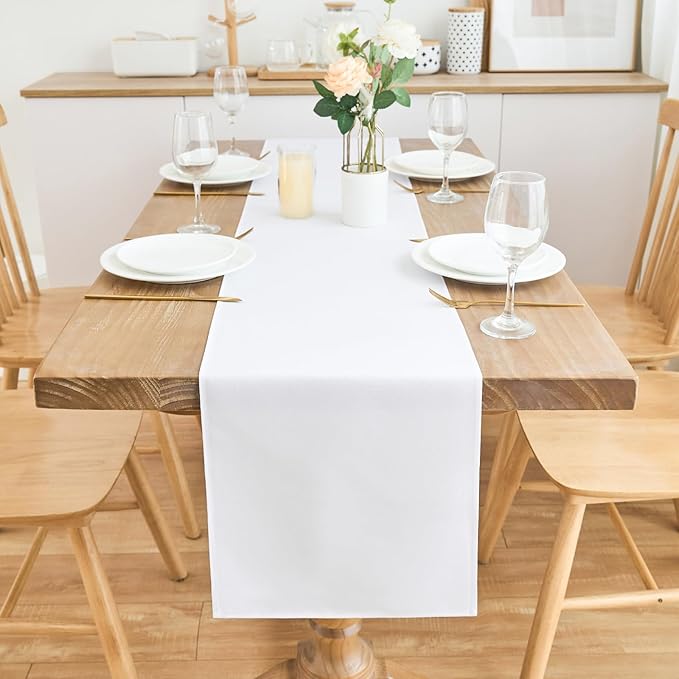 2 Pack White Table Runner 12 x 90 Inch Solid Color Farmhouse Runners Coffee Table Dresser for Daily Party Home Decoration