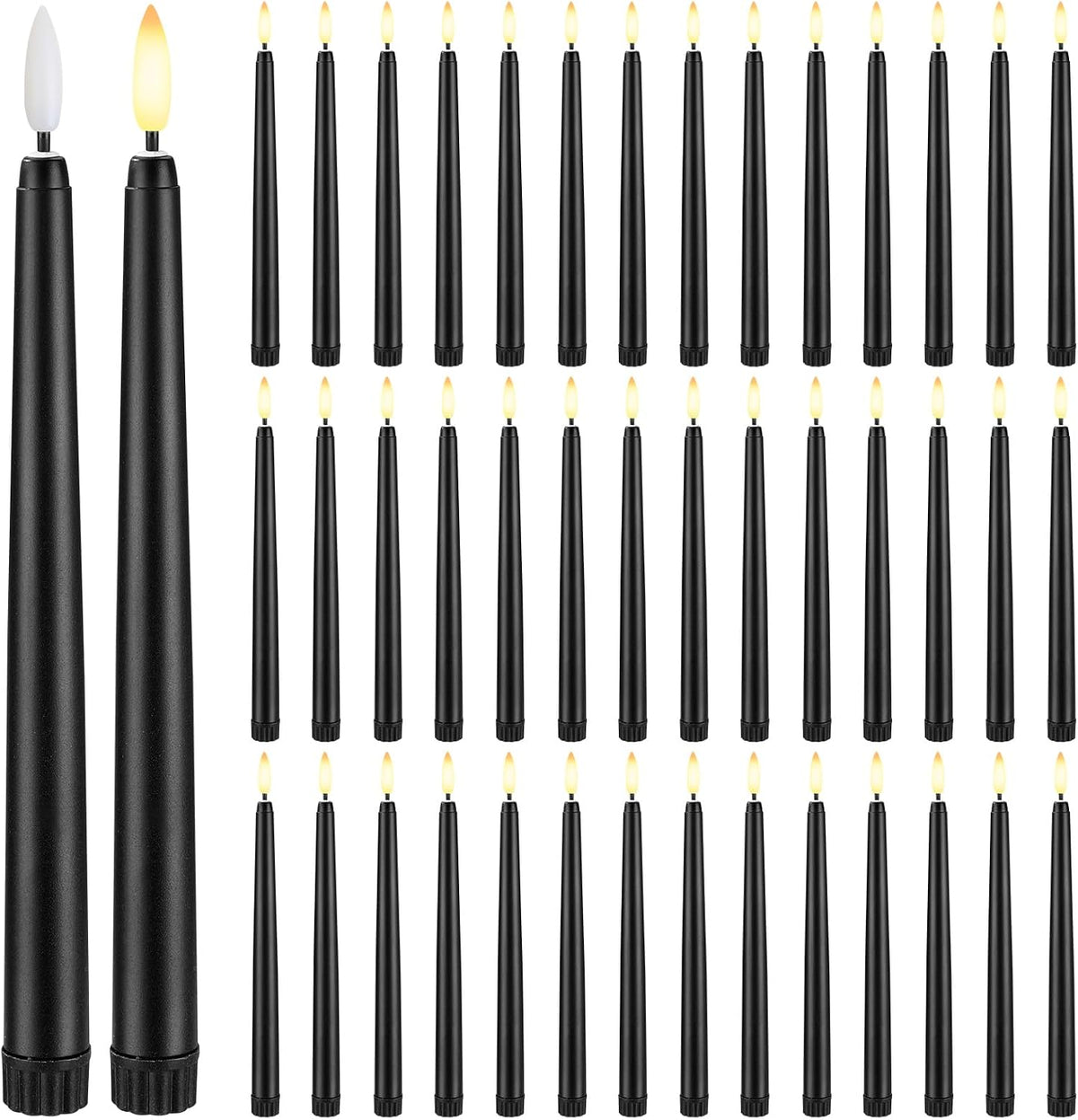 Baquler 50 Pcs 8.5 Inch Black Flameless Taper Candles Battery Operated