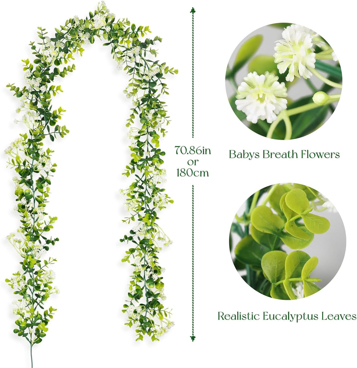 6ft eucalyptus garland with flowers, 6 pack artificial on a desk or shelf