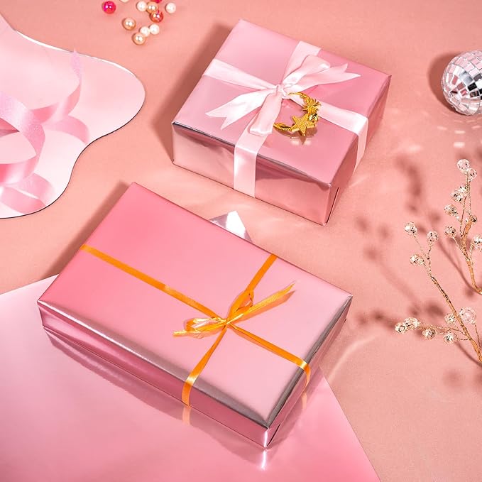 WRAPAHOLIC Ombre Foil Wrapping Paper - Mini Roll - 17 Inch X 33 Feet - Metallic Pink Gradient Color for Wedding, Birthday, Shower, Congrats, and Holiday