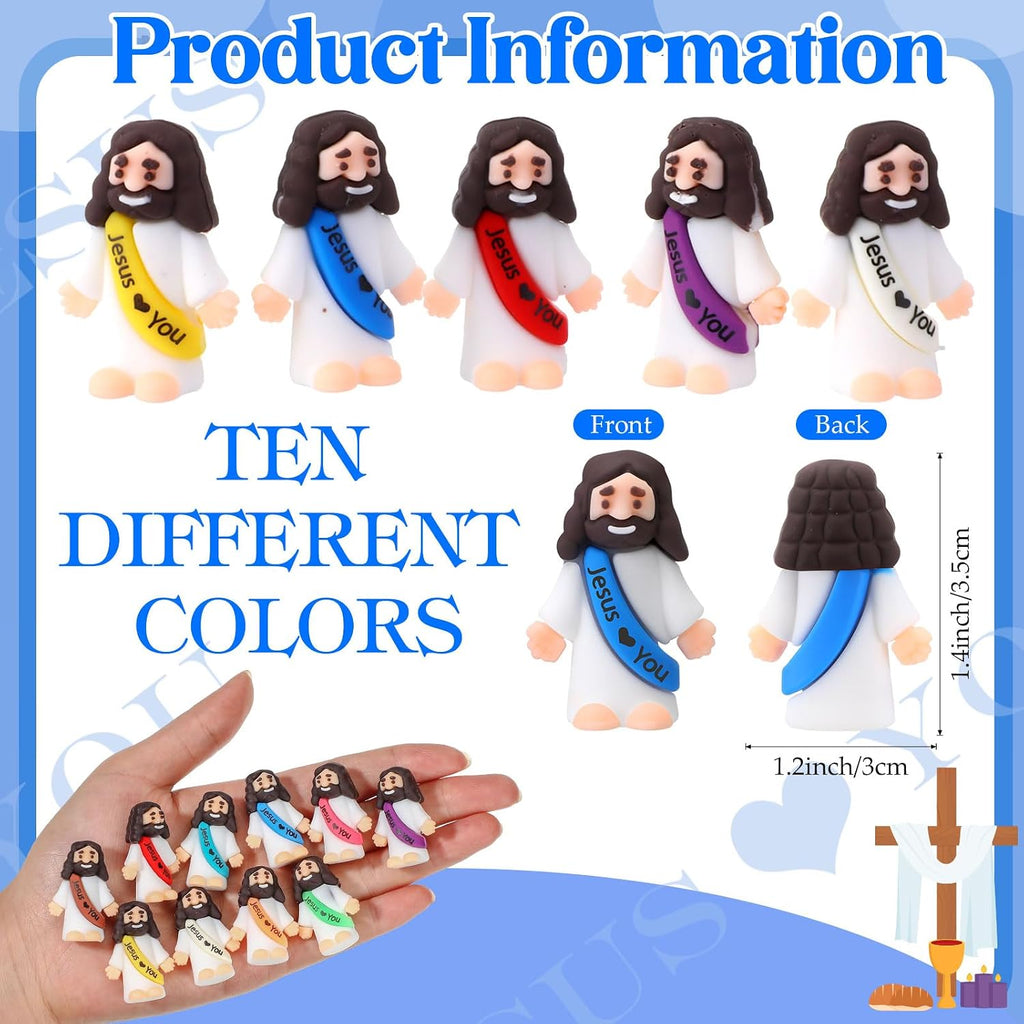 Bememo 400 Pcs Mini Jesus Figures Little Jesus Love You Rubber Action Figures to Hide and Seek for Religious Party Favors Easter Egg Stuffers Sunday Baptism