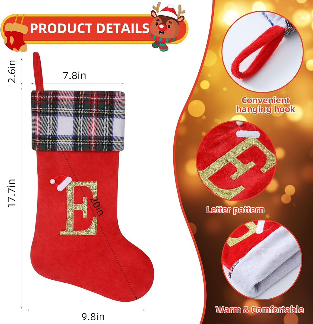 19 inch Red Plaid Christmas Stockings,Initial Monogram Personalized Christmas Stocking,Hanging Ornaments for Family Holiday Xmas Party Decorations-A