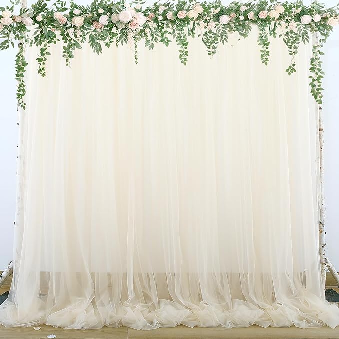 Champagne Sheer Backdrop Curtains for Parties Wedding Baby Shower Birthday Tulle Backdrop Drapes for Engagement Bridal Shower Christmas Photoshoot Background Decorations 10 ft X 10 ft, 2 Panels