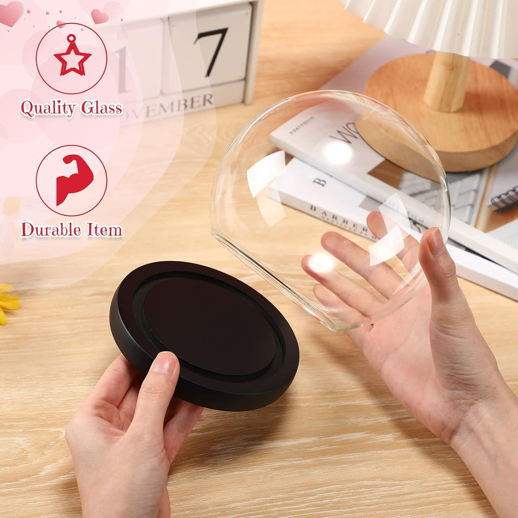 Tuanse 4 Pieces Glass Dome Display Showcase Glass Globe and Display Dome with Wood Base DIY Craft Keepsake Globe Case Gifts for Women Wedding Tabletop Centerpiece Decoration(Black)