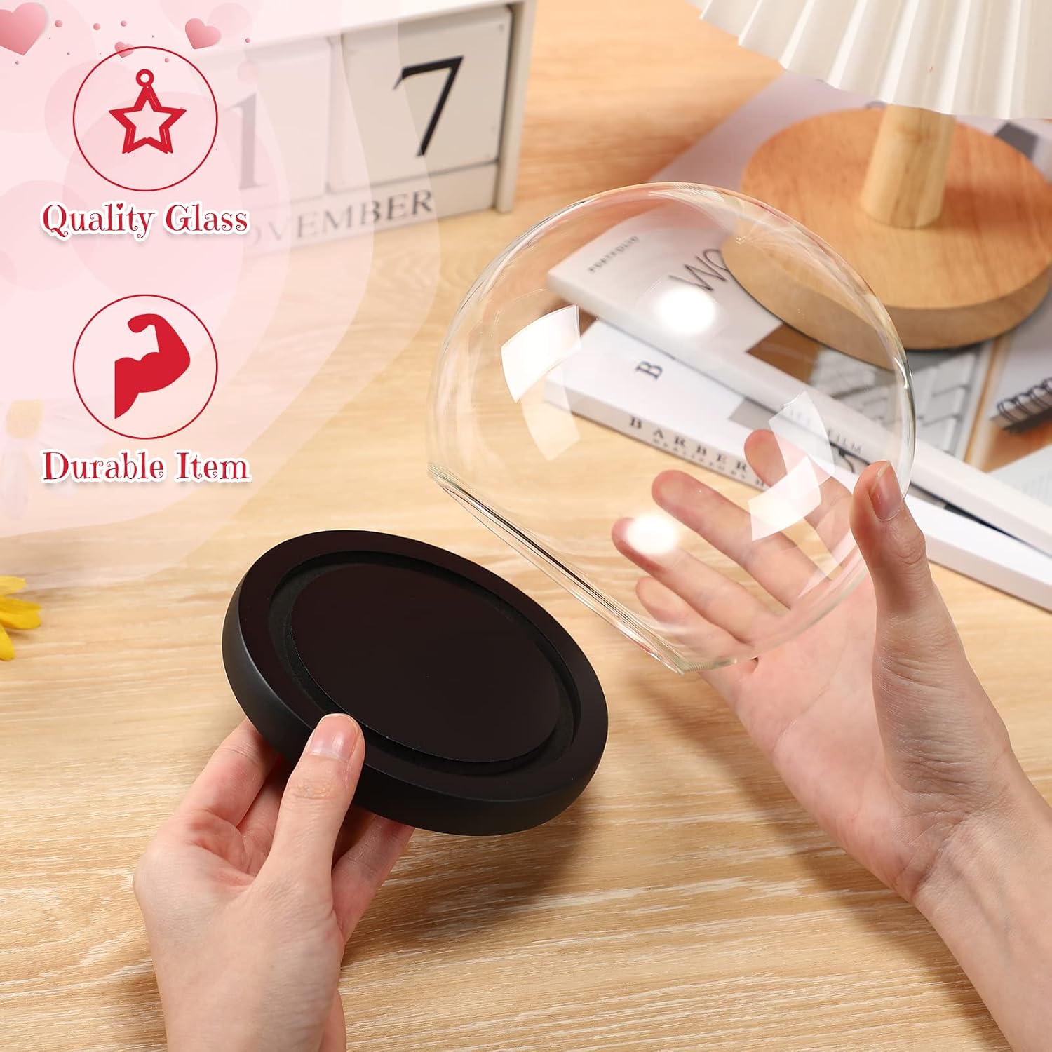 Tuanse 4 Pieces Glass Dome Display Showcase Glass Globe and Display Dome with Wood Base DIY Craft Keepsake Globe Case Gifts for Women Wedding Tabletop Centerpiece Decoration(Black)