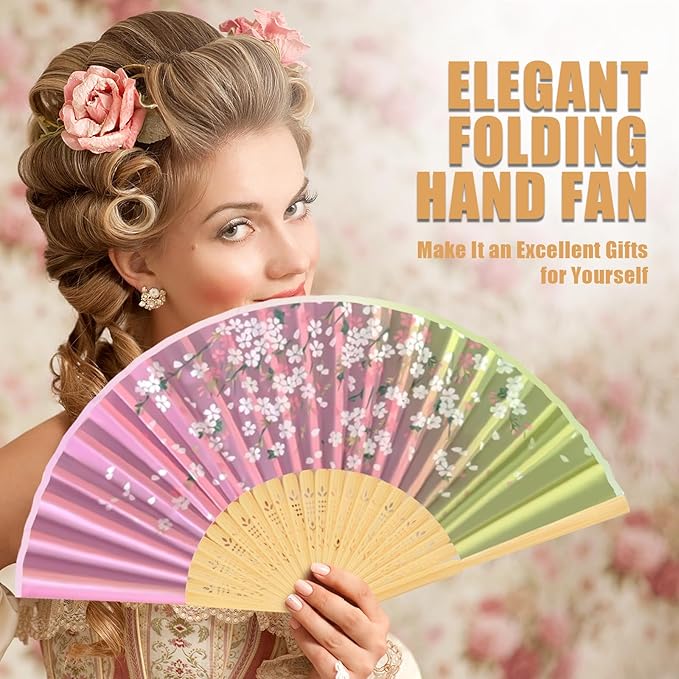 WEARXI Handheld Fan, 4 PCS Hand Fan, Chinese Folding Fan for Women Foldable, Silk Bamboo Hand Held Fan, Paper Hand Fan