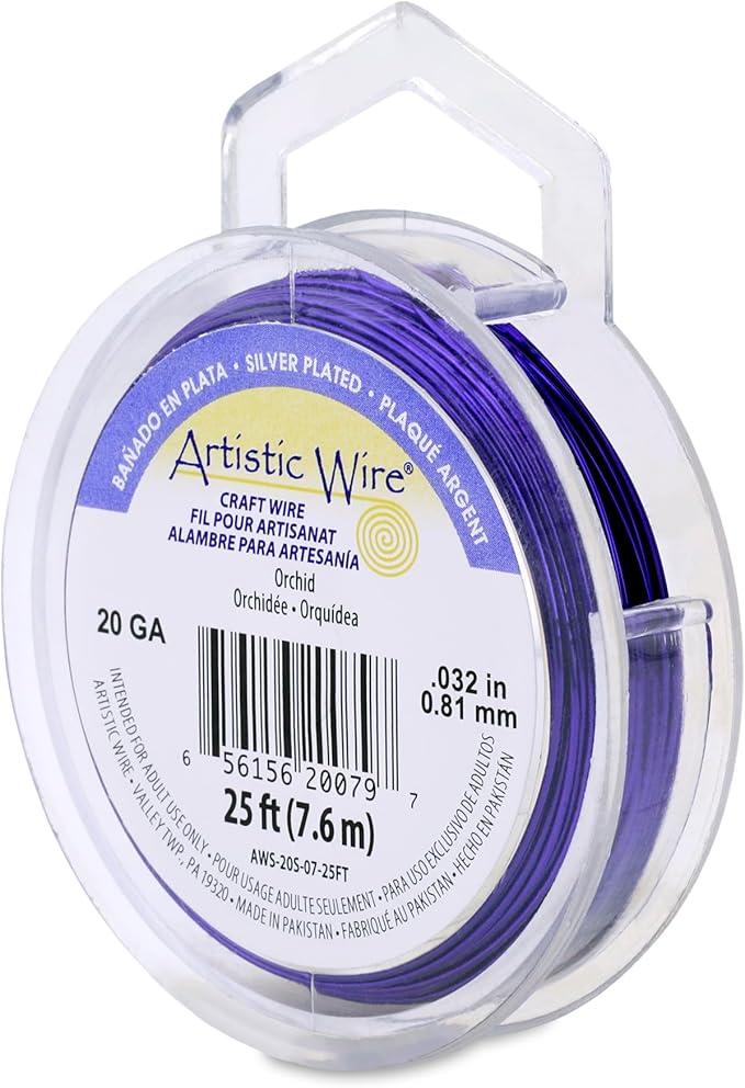 Artistic Wire, 20 Gauge Silver Plated Tarnish Resistant Colored Copper Craft Wire, Orchid, 25 ft