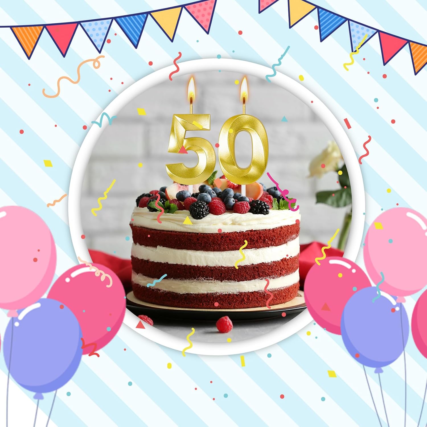 50th Birthday Candles for Cake,Birthday Decorations for Him Her,Number Candles for Cake Toppers Party Anniversary