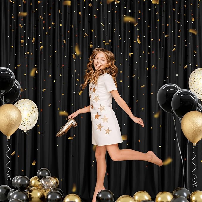 Sugargirl 10x10FT Black Backdrop Curtains Polyester Photo Backdrop Drapes Curtains 2 Panels with Rod Pockets for Party Birthday Wedding Photography Home Decoration