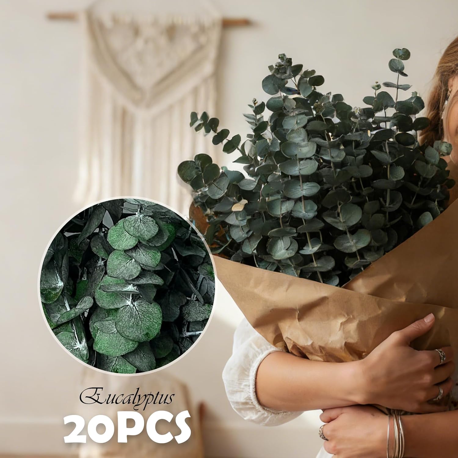 20 PCS Dried Eucalyptus Stems for Shower Hanging, 100% Made from Fresh Leaves, 17” Preserved Eucalyptus for Vase Filler, Wedding, Farmhouse, Bathroom, Home & Spa Decor