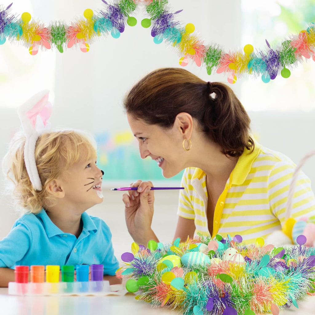CCINEE 33FT Easter Tinsel Garland, Colorful Tinsel Twist with Confetti Spring Hanging Tinsel Ornament Decoration for Holiday Door Tree Mantel Window Outdoor Party Supplies