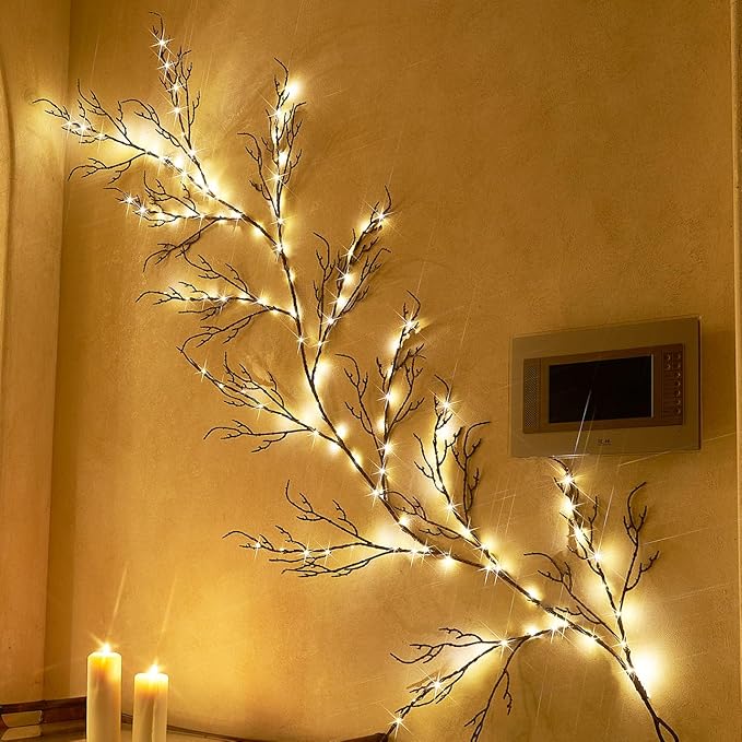 LITBLOOM Brown 6FT 120 LED Fairy Lights Plug in Willow Vine Garland for Indoor Outdoor Home Fireplace Wall Christmas Decoration