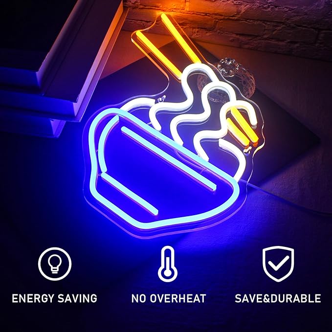 Ramen Neon Sign Blue Led Neon Lights for Wall Decor Noodle Light Up Signs for Resturant Home Bar Kitchen Dinning Room Cafe Japanese Noodle Shop Decorations