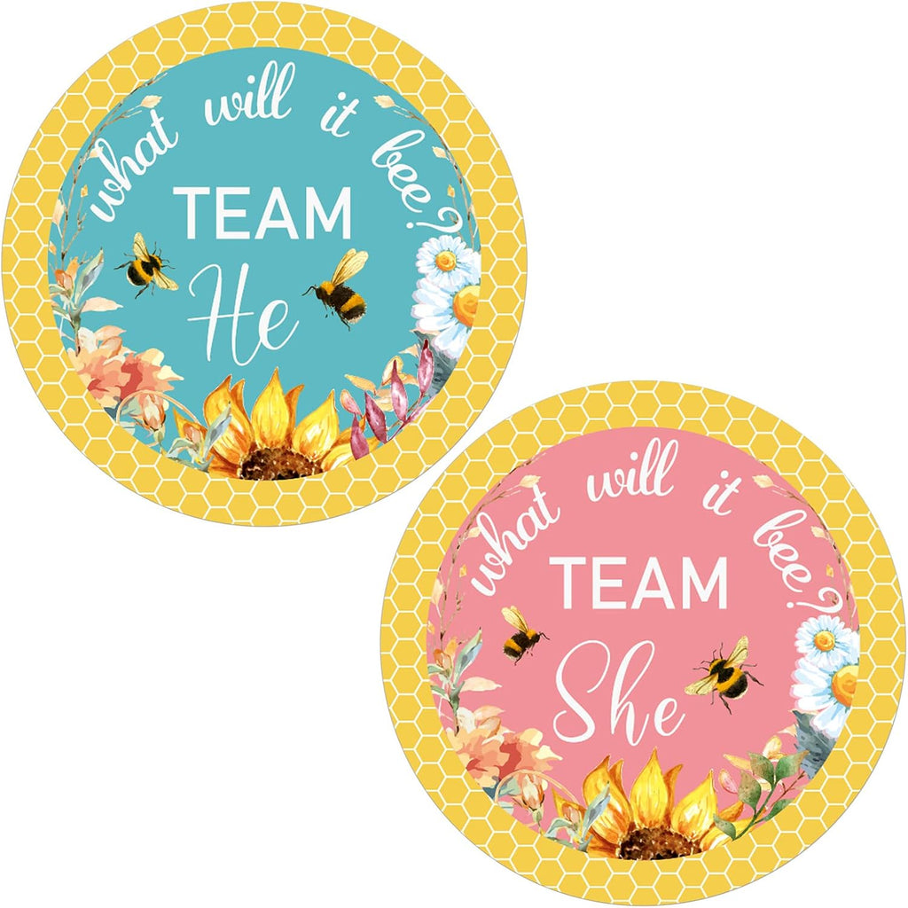 Zonon 120 Pcs Bee Baby Shower Gender Reveal Stickers 2 Inch Gold Glitter Pink Blue Team Girl or Boy Bee Team He or She Baby Shower Labels Sticker for Gender Reveal Party Games Supplies