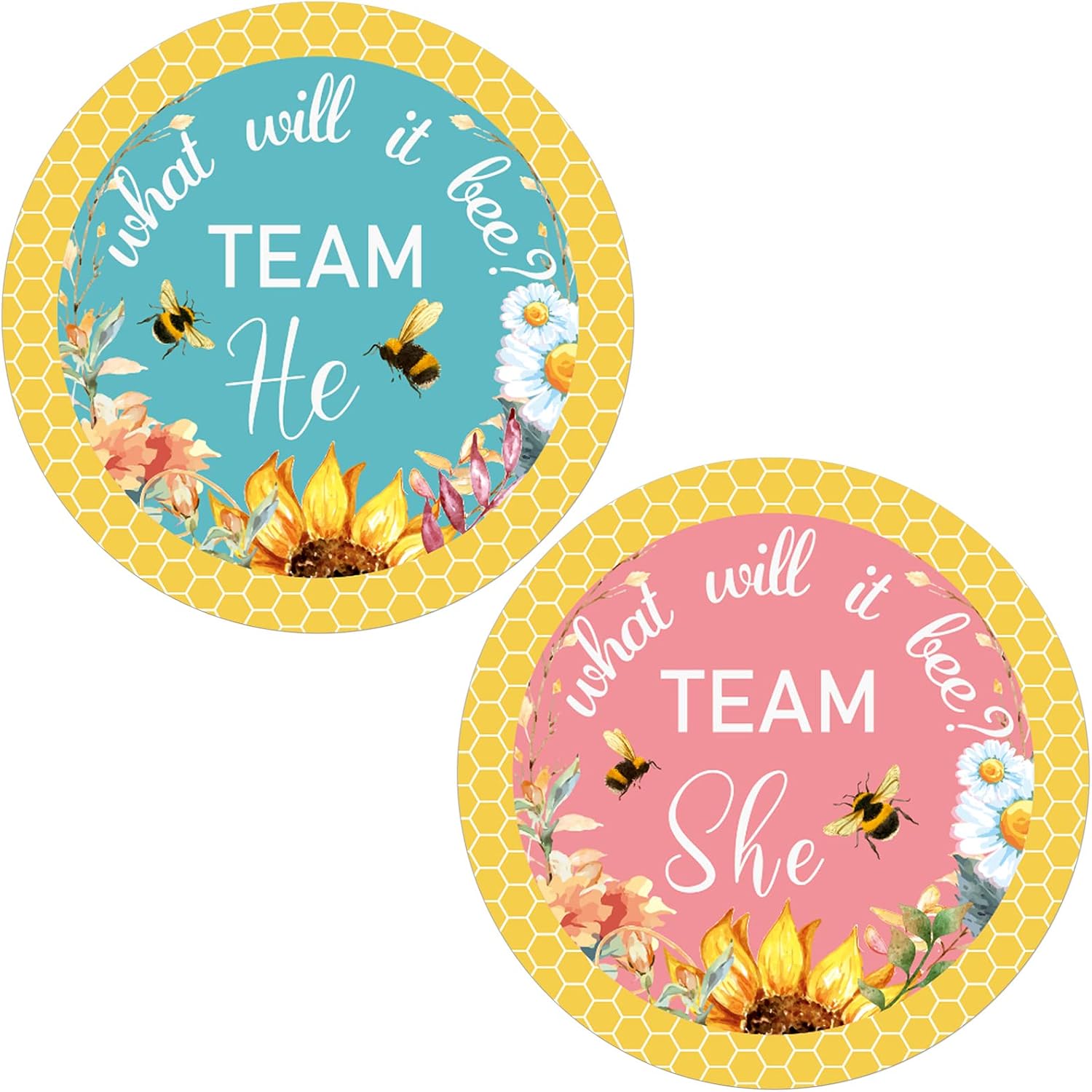 Zonon 120 Pcs Bee Baby Shower Gender Reveal Stickers 2 Inch Gold Glitter Pink Blue Team Girl or Boy Bee Team He or She Baby Shower Labels Sticker for Gender Reveal Party Games Supplies