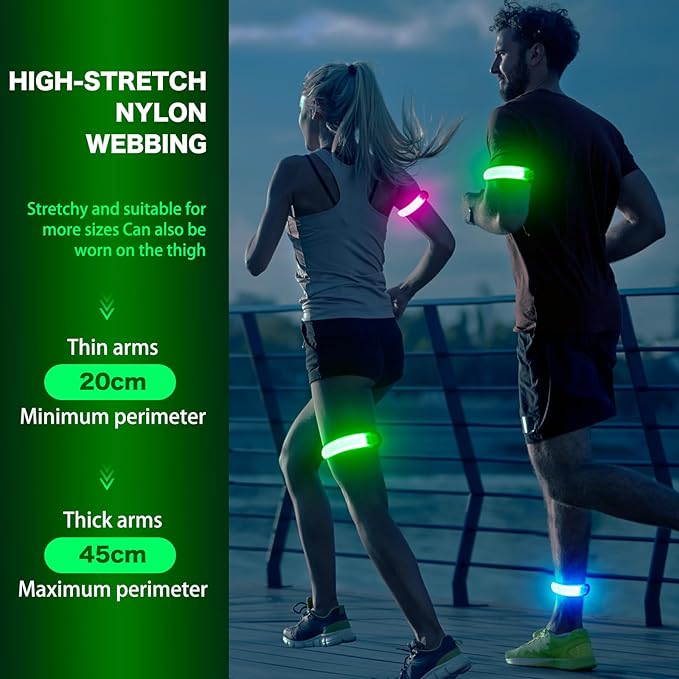 LED Armband Running USB Rechargeable(2 Pack), High Visibility Wristband for Runners, Joggers, Pet Owners, Cyclists, Adjustable Waterproof Reflective Bracelets for Night Running, Walking