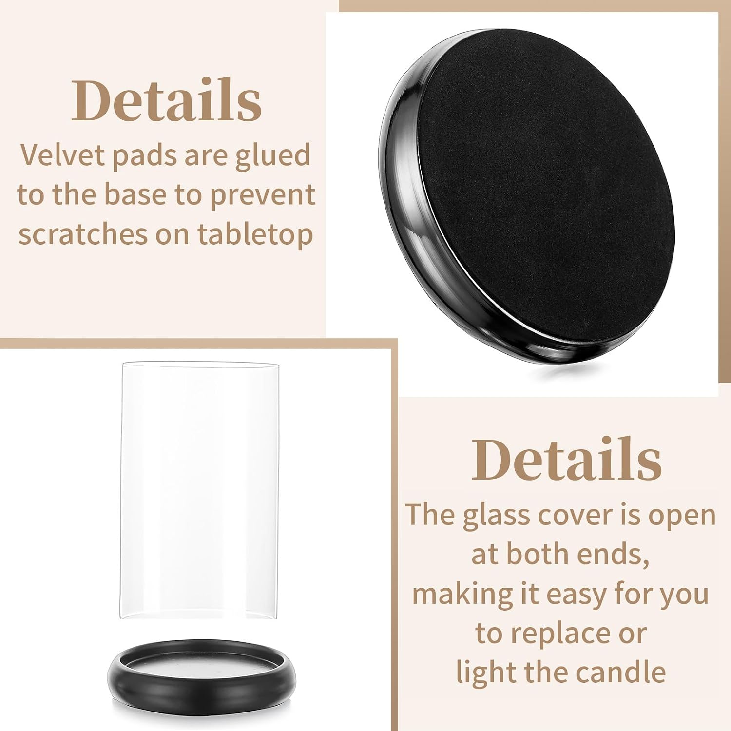 Sziqiqi Black Hurricane Candle Holder - Clear Glass Pillar Candle Holder Cylinder Lantern with Metal Tray for Mantel Fireplace Coffee Dining Table Decorative Table Centerpieces for Christmas Wedding