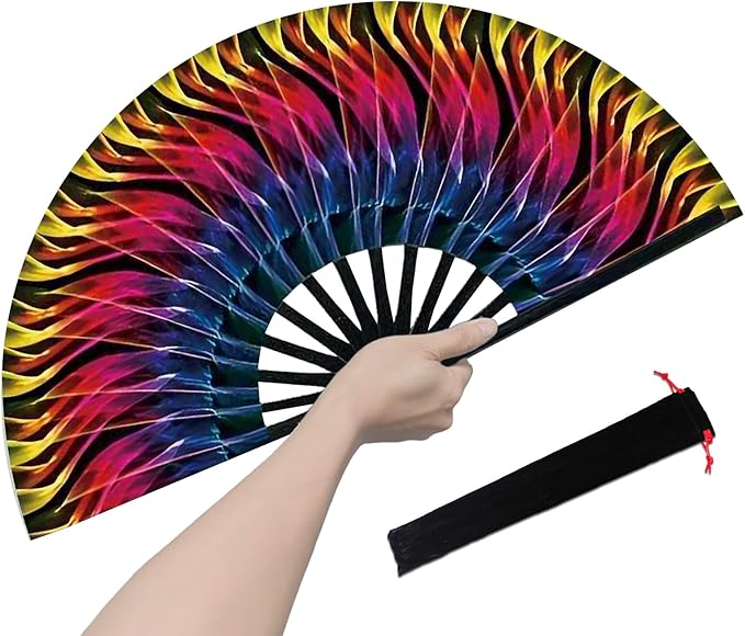 Boots on The Ground Fan, Large Folding Hand Fan for Women and Men, Popping Fans for Line Dancing for Raves, EDM, Dance Party, and Home Decoration