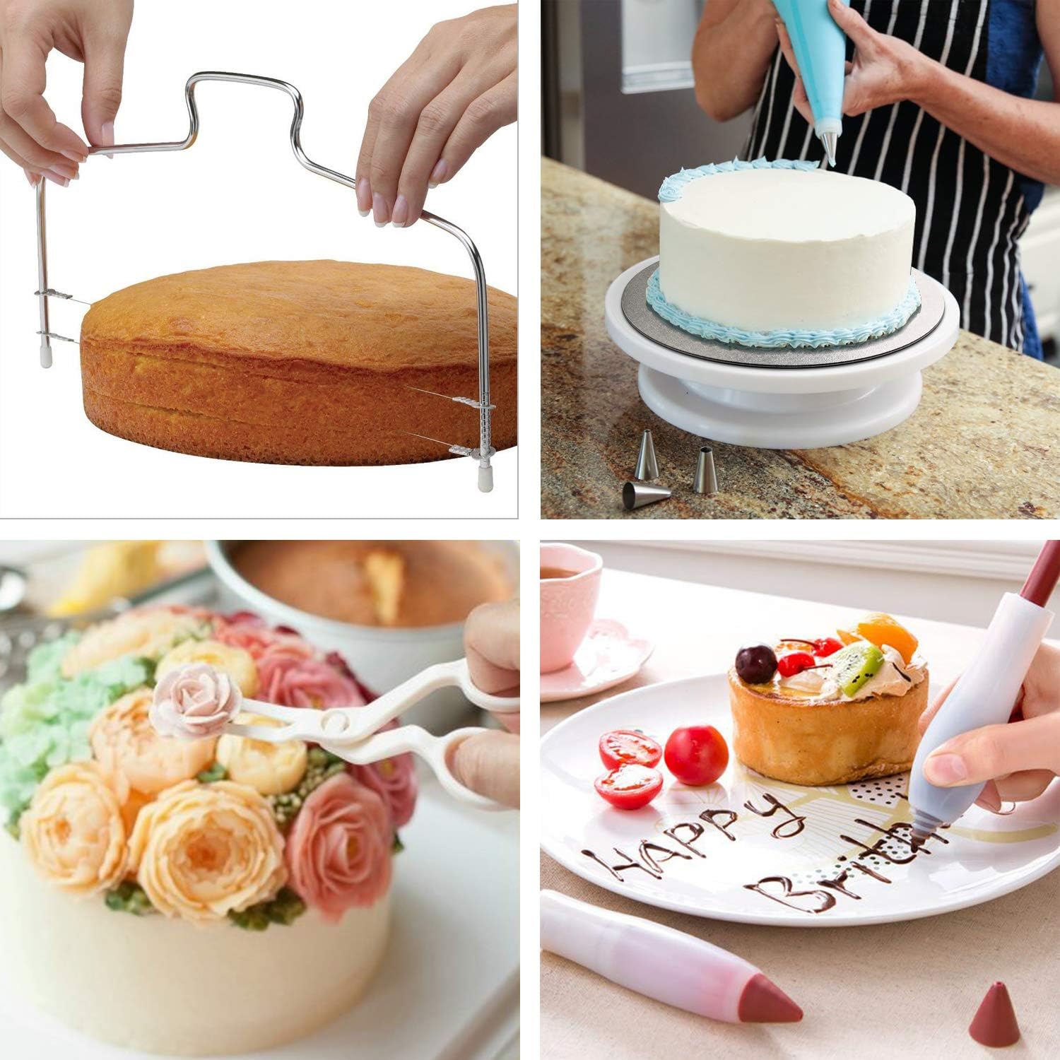 Cake Decorating kit - Cake Turntable and 10 inch Cake Board,2 Icing Spatula 3 Cake Scrapers,Cake Brush,Cake Flower Lifter,Cake Pen,3 Pastry Bags 24 Stainless Icing Tip 6 Piping Tip Couplers