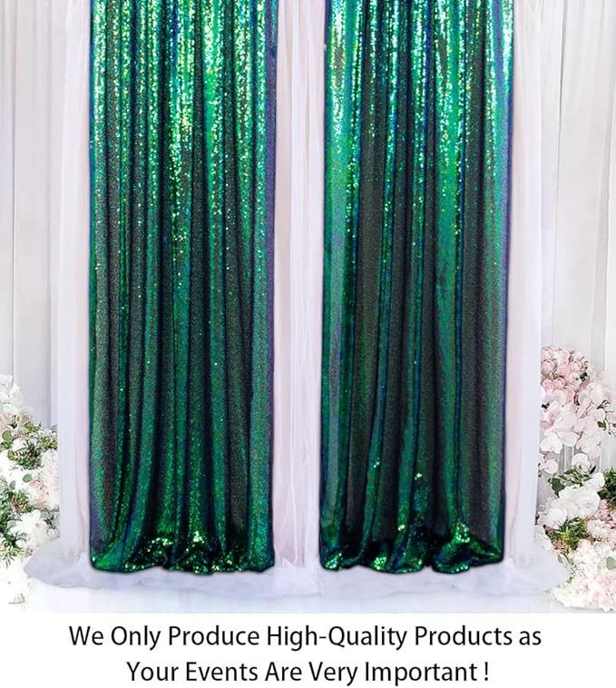 ShinyBeauty Sequin Curtains 2 Panels 2FTx8FT Iridescent Green Photo Booth Backdrop Prom Backgrounds Baby Shower Backdrop Wedding Ceremony Birthday Party Decorations