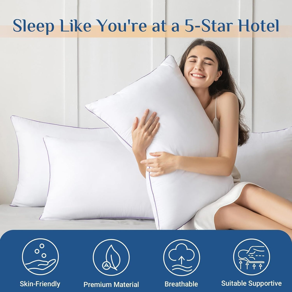 JOLLYVOGUE Pillows Standard Size Set of 4, Washable Supportive Firm Bed Pillo...
