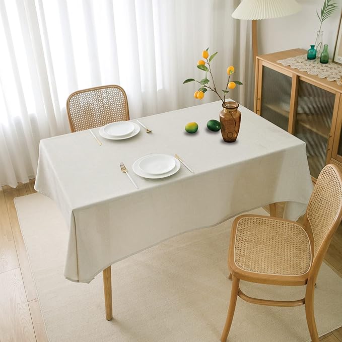 NLMUVW Iovry Linen Tablecloth for Rectangle, Rustic Textured Table Cloth Water Resistant Farmhouse Table Cover for Kitchen Dining Café, 54 x 70 Inch
