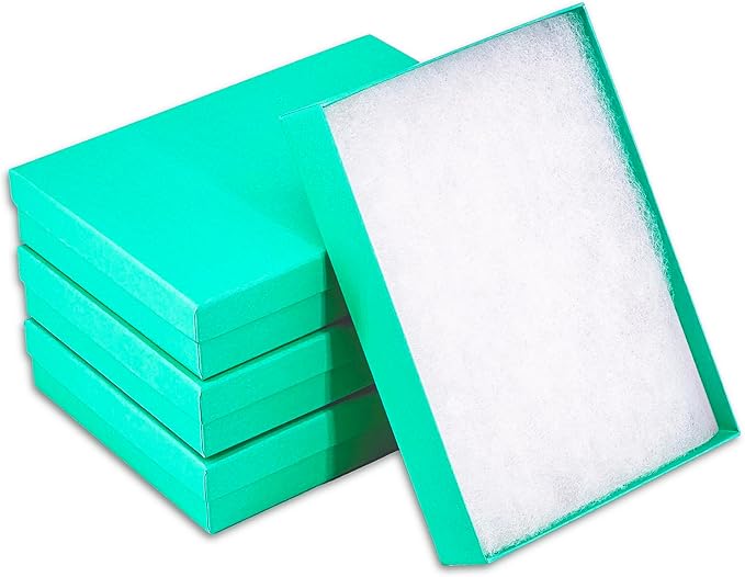 TheDisplayGuys - 25-Pack #53 Kraft Paper Cardboard Gift Boxes/Jewelry Cases w. Cotton Padding & Lid - Teal Green - (5.4" x 3.9" x 1.0")