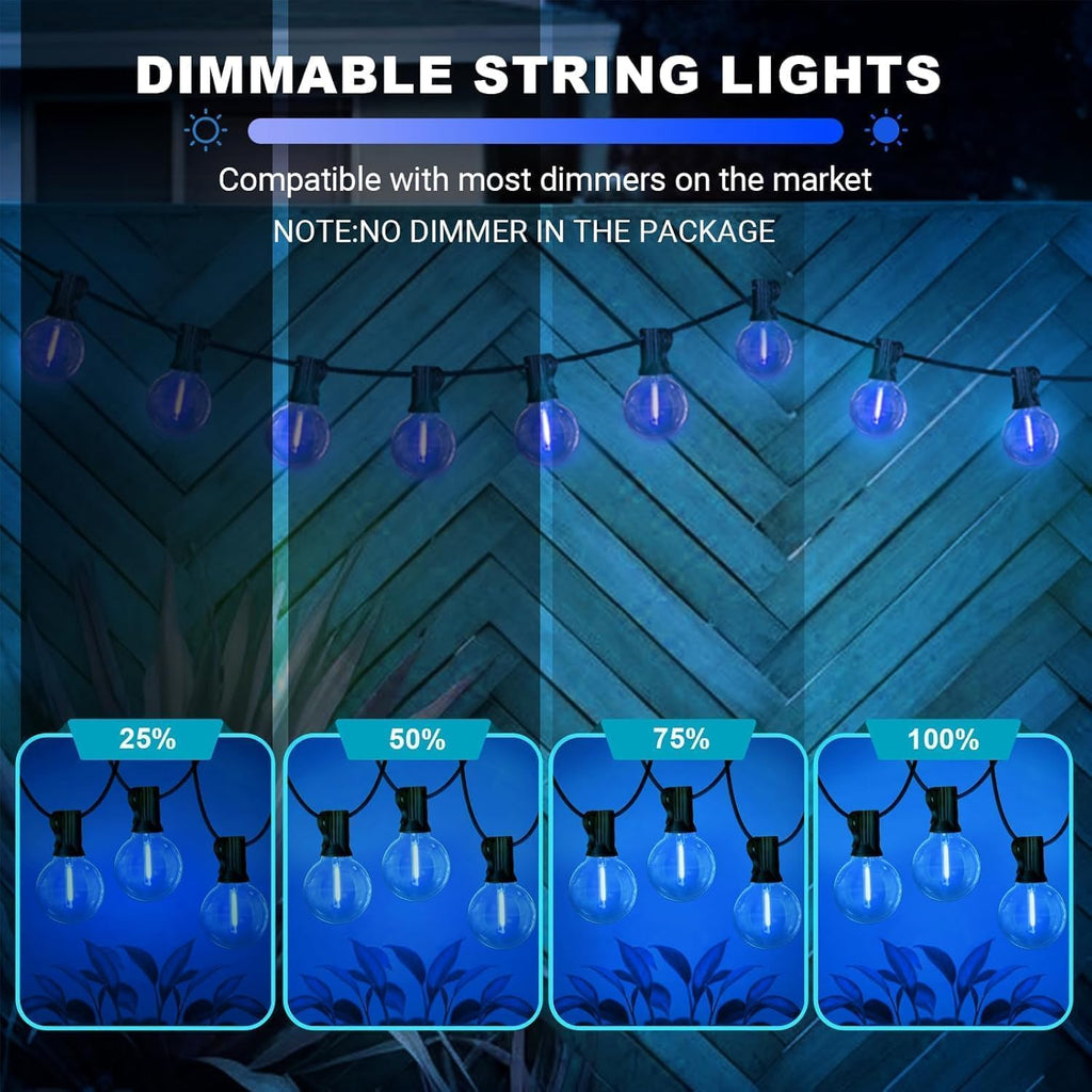 LAMPHOME 2-Pack 26Ft Outdoor String Lights, Blue LED Shatterproof Patio Lights with 12+1 Edison Bulbs, Perfect for Hanukkah, Bistro, Christmas & Party Decorations