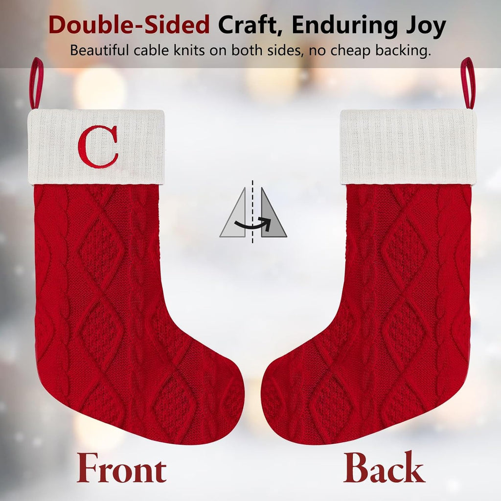Senneny Christmas Stockings with Initials, 20” Large Embroidered Monogram Knitted Stockings for Family, Kids, Xmas Holiday Party Gifts & Decoration for Fireplace, Letter J