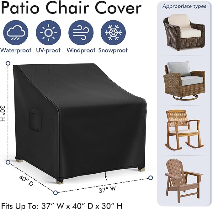 Patio Furniture Covers Waterproof for Chairs, Lawn Outdoor Chair Covers 2 Pack, Patio Chair Covers for Outdoor Furniture Fits up to 37W x 40D x 30H inches, Black