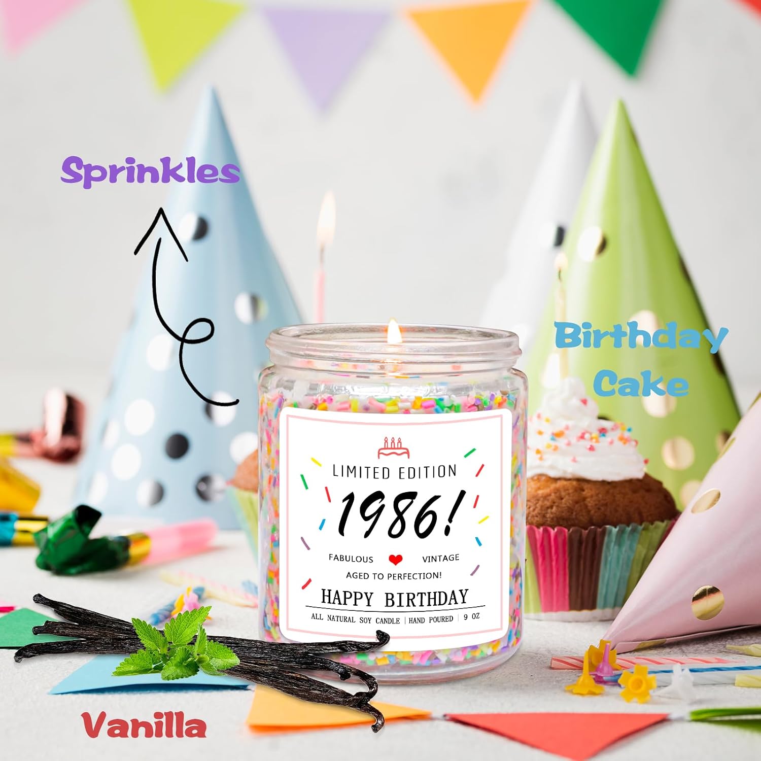 Homsolver 40th Birthday Gifts for Women Ideas, Decorations Gifts for 40 Year Old Woman, 40th Birthday Candles - Limited Edition 1986 Handmade (Vanilla Birthday Cake Scent with Sprinkles)