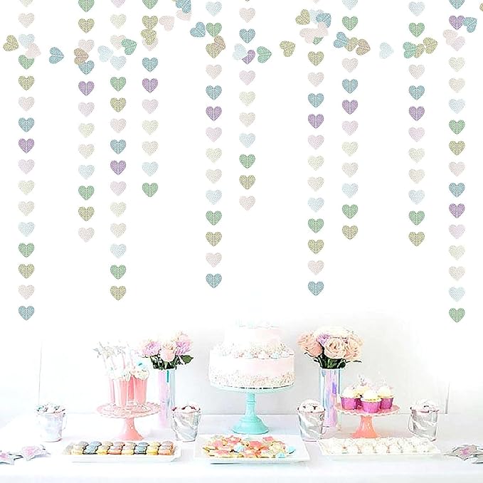 Iridescent Disco-Holographic Party-Decorations Heart Streamers-Garland - 52ft Glitter Dance Hanging Paper Banner, Wedding Bachelorette Birthday Euphoria Galentines Decor Hugfond