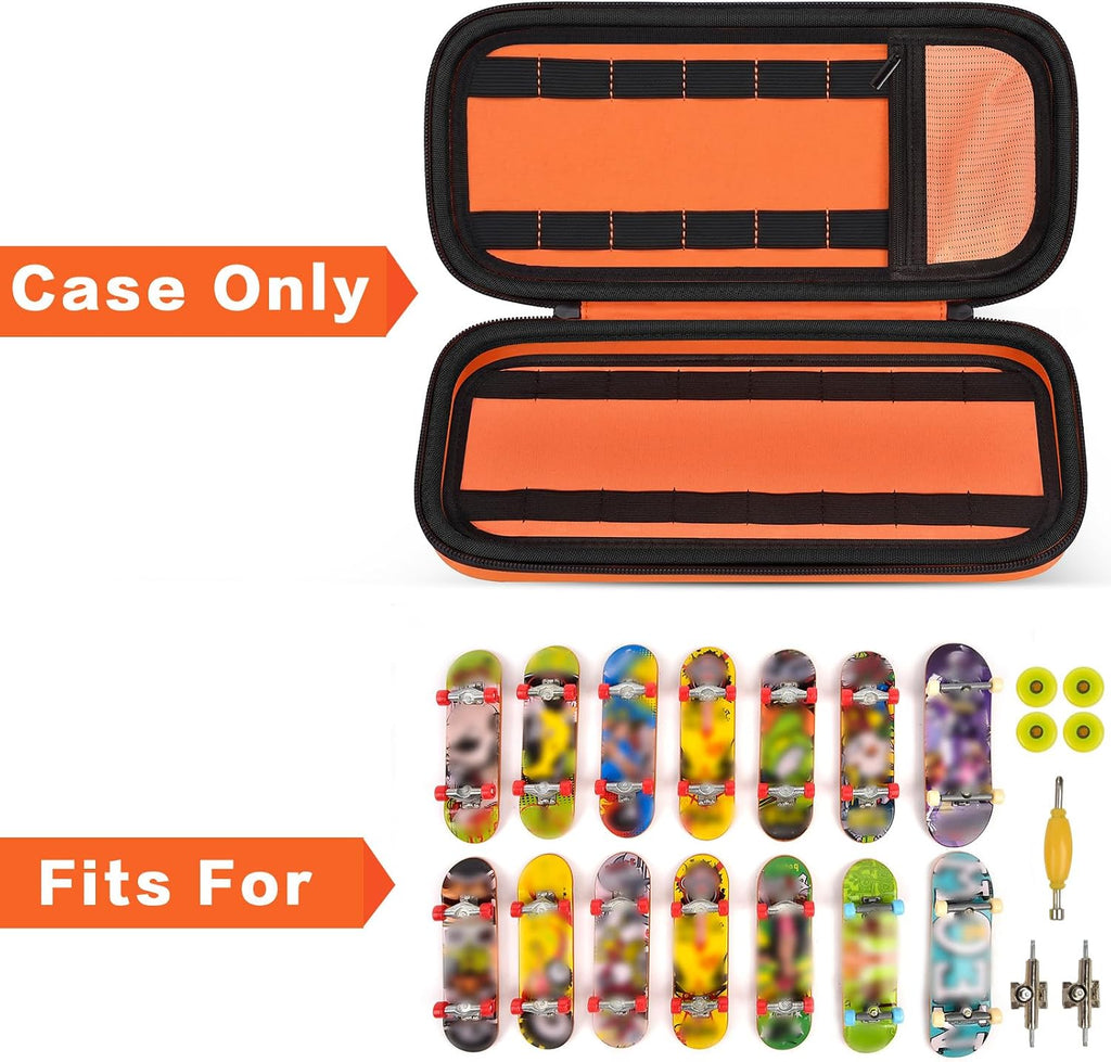 Finger Skateboard Case for TECH DECK Fingerboard Ultra DLX 14 Pack, Element Collectible Mini Skateboards Holder, Kids Toy Storage for Sticker Sheets, Wheels, Tool, Screws and Nut- Box Only, Orange