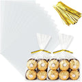 ZHEWTOEN 100 Pcs 6x9 Inch Clear Cellophane Bags with Color Twist Ties, Plastic Goodie Cello Treat Bags for Candy, Cookies, Popcorn, Small Gift Wrapping, Party Favors, Bakery Packaging
