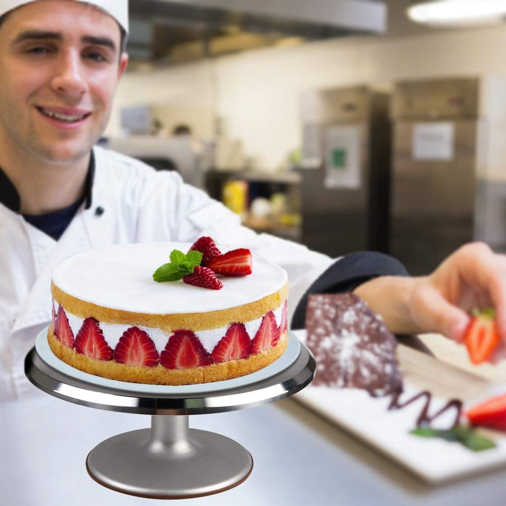 Cake Decorating Supplies Aluminium Alloy Revolving Cake Turntable with 12.7'' Angled Icing Spatul Cake Leveler Comb Icing Smoother Banking Supplies Cake Stand Baking Supplies (ZC011)