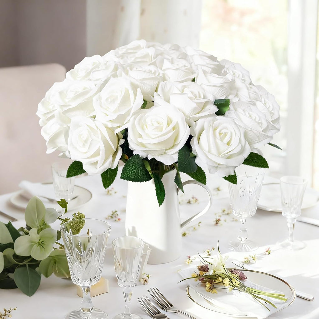 white roses artificial flowers with stems for home showing dimensions