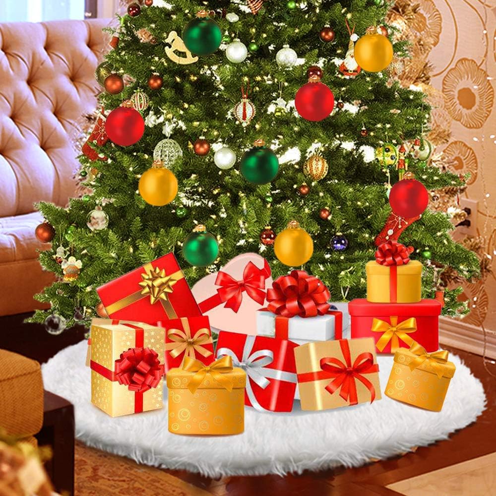 Konsait Plush Christmas Tree Skirt - Round Snow White Xmas Tree Mat Base Cover for Holiday Home Decorations,31Inch/78CM