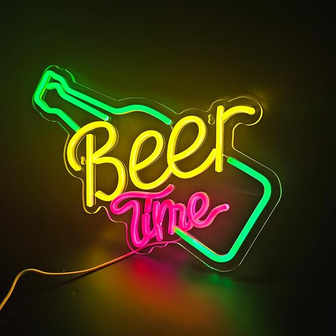 Beer Time Neon Sign Led Wall Decor Man Cave Neon Light Up Signs Wall Art for Home Room Bar Bedroom USB Powered 16.3"x11"