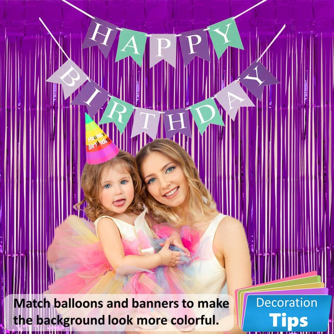 3pc Purple Tinsel Foil Fringe Curtain Backdrop for Mardi Gras Mermaid Under The Sea Themed Wedding Bridal Shower Engagement Graduation Birthday Halloween Party Decorations