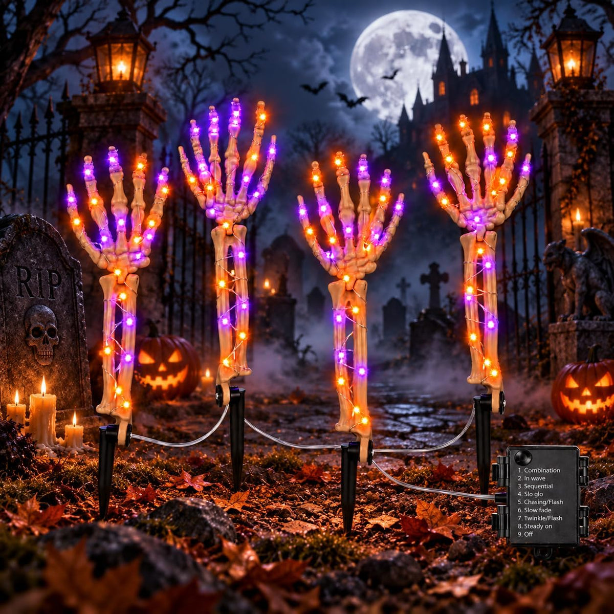 Halloween Decorations Outdoor, 4 Pcs Lighted Skeleton Hand Stakes with 200 LE...