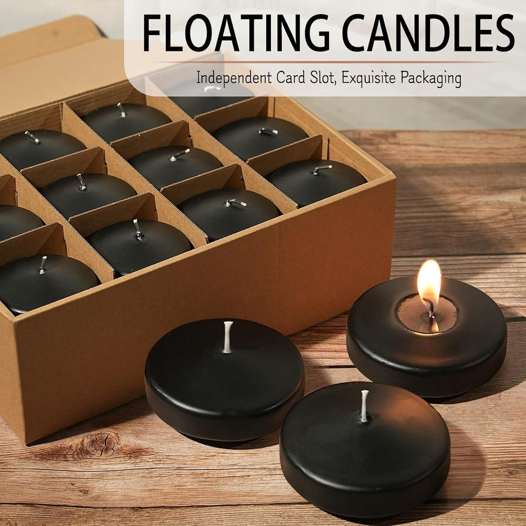 3 inch Floating Candles 36 Packs Black Floating Candles 8-9 Hours Floating Candle for Centerpieces 3” Water Candles for Cylinder Vases, Pool, Wedding, Party