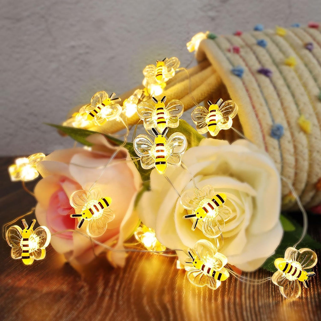 Bee Decor String Lights with Twinkling 10Ft 30Leds Battery Operated Spring Bee Bumble Cottage Core Decor Honey Gifts for DIY, Home, Classroom, Birthday, Party, Wedding, Christmas Tree