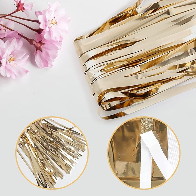 5 Pack Champagne Gold Foil Curtain Backdrop 3.2ft x 9.8ft Metallic Tinsel Foil Fringe Curtains Streamer Photo Booth Backdrop for Birthday Party Engagement Bachelorette Party Decorations