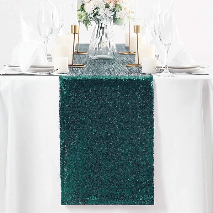 Eternal Beauty Teal Table Runner for Wedding, 2PCS-12x72 Sequin Table Runner Decorations for Birthday Parties, Banquets, Graduations,Christmas