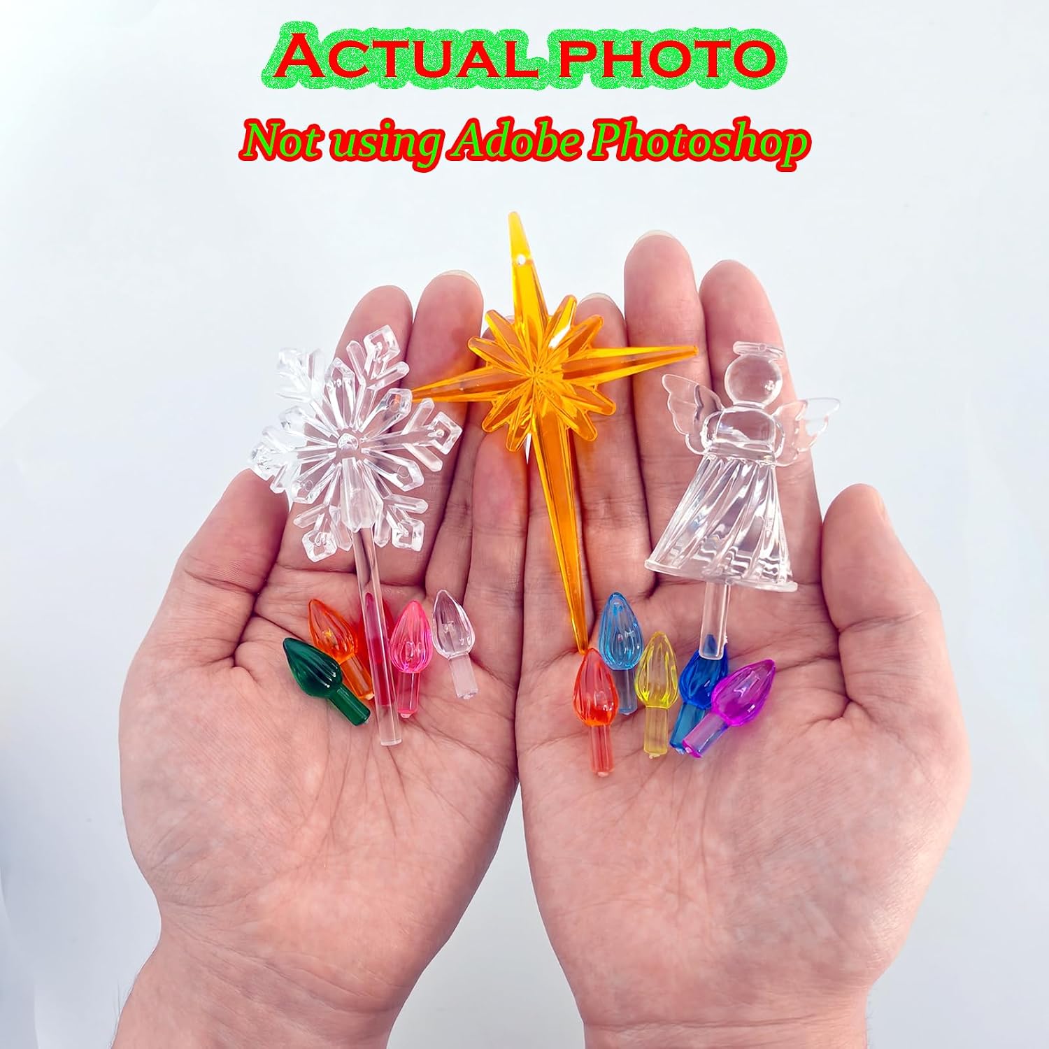 110Pcs in 10 Colors Ceramic Christmas Tree Replacement Bulbs - Plastic Lights Pegs, Included Angel Topper＆Snowflake Top＆Cross Stars.
