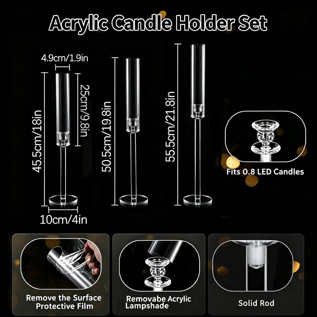 Vincidern 6pcs Clear Taper Candle Holder Set, Centerpieces for Tables, Acrylic Candlestick Holder for Dining Table, Fireplace, Wedding, Party, Holiday, Home Decor